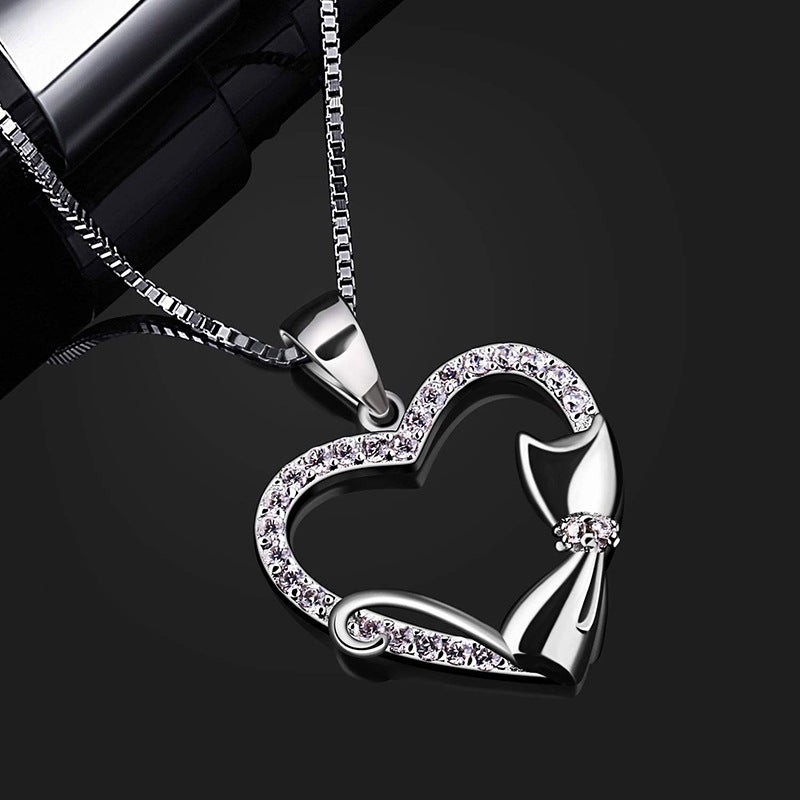 Sparkling Cat Heart Pendant Necklace