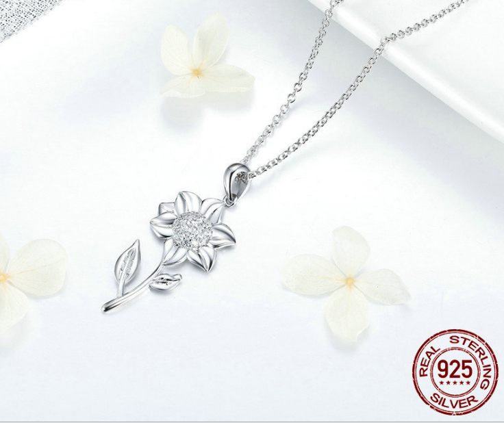 SUNFLOWER NECKLACE .925 white gold and sterling silver necklace