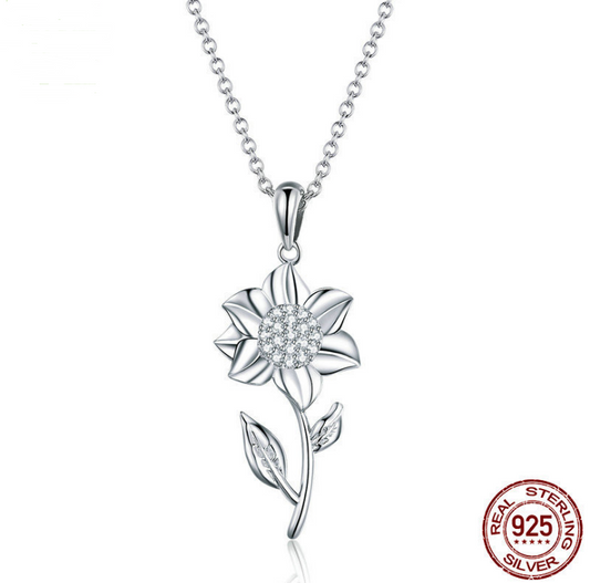 SUNFLOWER NECKLACE .925 white gold and sterling silver necklace