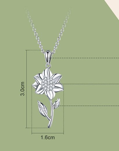 SUNFLOWER NECKLACE .925 white gold and sterling silver necklace