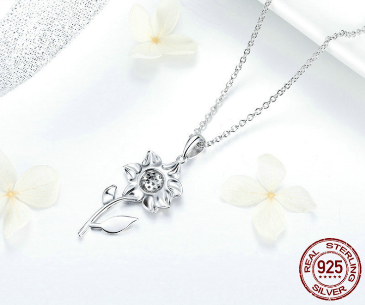 SUNFLOWER NECKLACE .925 white gold and sterling silver necklace