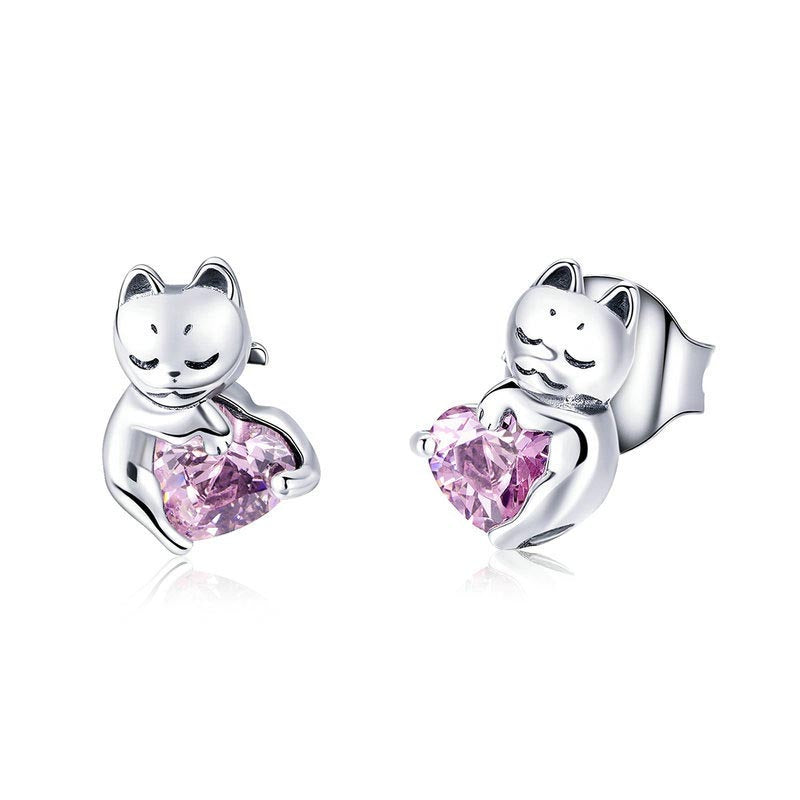 Sterling Silver Cat Stud Earrings