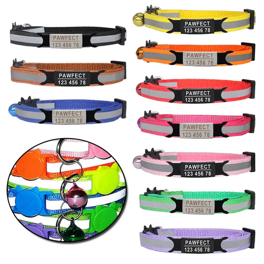 Reflective Cat Safety Buckle Collar Adjustable Custom Personalized ID Free Engraving Nylon Kittens Necklace