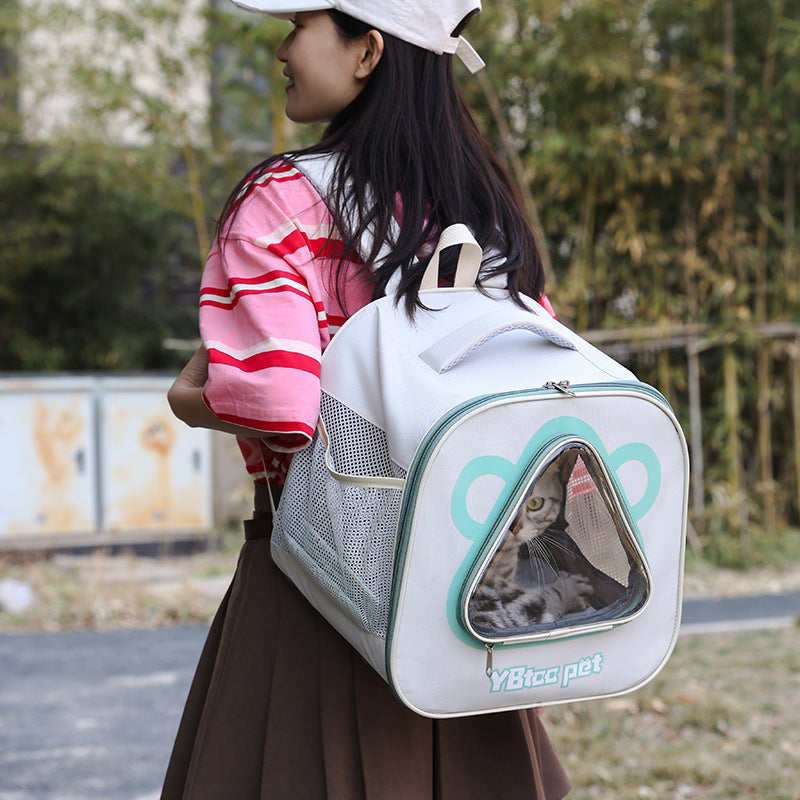 Spacious and breathable cat backpack for comfy outdoor adventures.