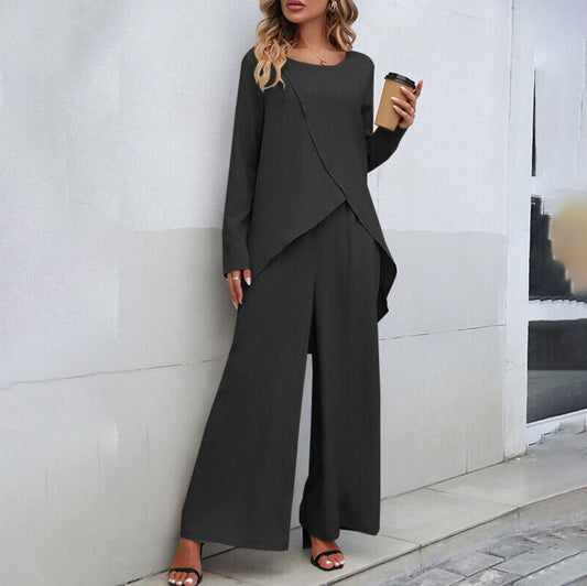 Comfortable and chic wide-leg trousers for a relaxed, stylish look.