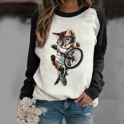 Cute cat-themed long sleeve tee for casual, playful style.